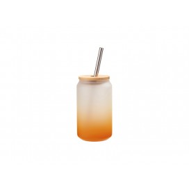 13oz/400ml Glass Mugs Gradient Orange with Bamboo Lid & SS Straw(10/pack)